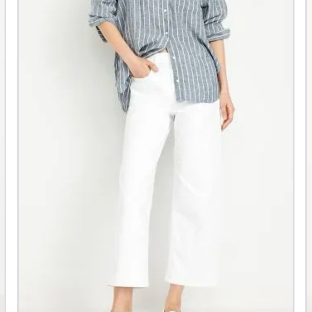 Old Navy- White Cotton Wide Leg Ankle Length Pants. Size: 10